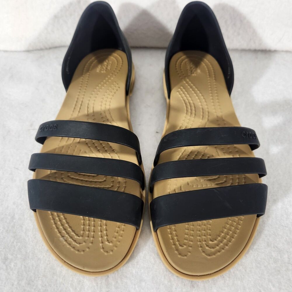 Crocs Sandals Womens 6 Tulum Slide Black Open Toe Comfort Casual Flats Slip On